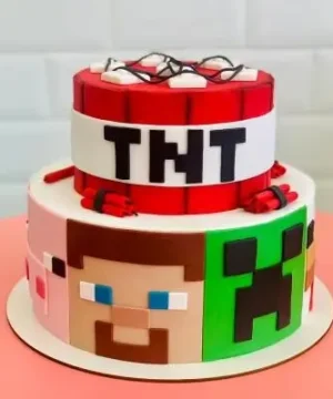 Bolo de aniversário infantil tema Minecraft com TNT personalizado da Alegra Cakes em Florianópolis