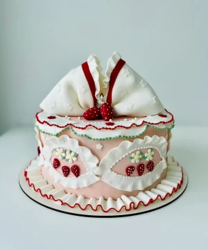 Bolo infantil delicado com tema morango e decoração artesanal da Alegra Cakes em Florianópolis